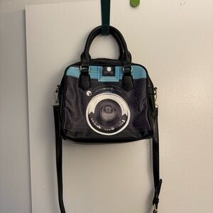 Stylish Black Camera Purse with Blue Accents